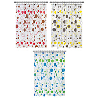 Шторка для ванной PEVA, 180х180 см, кольца в комплекте, 3 дизайна ассорти, КРУГИ, WBZ (ВБЗ), 700070