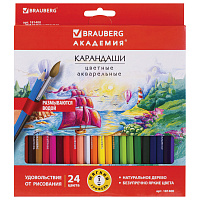 Карандаши цветные акварельные BRAUBERG "АКАДЕМИЯ", 24 цвета, шестигранные, грифель 3 мм, натуральное дерево, 181400 фото Карандаши цветные акварельные BRAUBERG "АКАДЕМИЯ", 24 цвета, шестигранные, грифель 3 мм, натуральное дерево, 181400