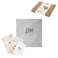 Фотоальбом-анкета детский 23х25 см, 32 листа, стикеры, открытка, конверт, серый бархат, BRAUBERG, 391422