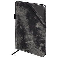 Блокнот А5 135x210 мм BRAUBERG "Denim", ткань/экокожа, резинка, держатель, 80 л., клетка, черный, 117140