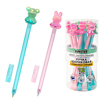 Ручка с акриловым топпером шариковая FUNSTER "BEAR&BUNNY", СИНЯЯ, ассорти, пишущий узел 0,7 мм, линия письма 0,35 мм, 144372