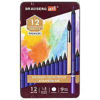 Карандаши художественные цветные акварельные BRAUBERG ART PREMIERE, 12 цветов, грифель 4 мм, металл, 181533 фото Карандаши художественные цветные акварельные BRAUBERG ART PREMIERE, 12 цветов, грифель 4 мм, металл, 181533