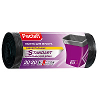 Мешки для мусора на 30 л Paclan Standart черные (ПНД, 7.3 мкм, в рулоне 20 шт, 50х60 см)