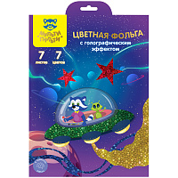 Фольга цветная А4, Мульти-Пульти, 7л., 7цв., голографическая, в папке, "Приключения Енота фото Фольга цветная А4, Мульти-Пульти, 7л., 7цв., голографическая, в папке, "Приключения Енота