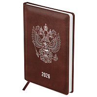 Ежедневник датированный 2026г., А5, 176л., твердый переплет, кожзам, BG "Орел", коричневый фото Ежедневник датированный 2026г., А5, 176л., твердый переплет, кожзам, BG "Орел", коричневый