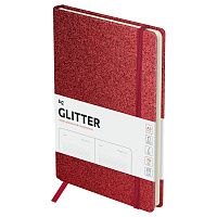 Ежедневник недатированный, А5, 136л., твердый переплет, диз. картон, BG "Glitter. Red", красный, на резинке, карман фото Ежедневник недатированный, А5, 136л., твердый переплет, диз. картон, BG "Glitter. Red", красный, на резинке, карман