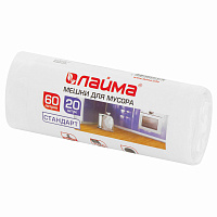Мешки для мусора 60 л, белые, в рулоне 20 шт., ПНД 7 мкм, 58х68 см, LAIMA, 605539 фото Мешки для мусора 60 л, белые, в рулоне 20 шт., ПНД 7 мкм, 58х68 см, LAIMA, 605539