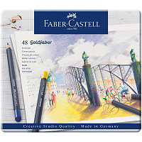 Карандаши цветные Faber-Castell "Goldfaber", 48цв., круглые, заточен., метал. коробка фото Карандаши цветные Faber-Castell "Goldfaber", 48цв., круглые, заточен., метал. коробка