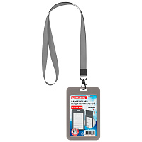 Бейдж вертикальный (85х54 мм), лента 45 см с карабином, СЛАЙДЕР, серый, BRAUBERG EXTRA, 238832