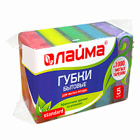 Губки бытовые STANDART, 26х80х53 мм, КОМПЛЕКТ 5 шт., поролон/абразив для посуды/уборки, LAIMA, К0014, 601555 фото Губки бытовые STANDART, 26х80х53 мм, КОМПЛЕКТ 5 шт., поролон/абразив для посуды/уборки, LAIMA, К0014, 601555