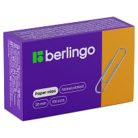 Скрепки 28мм, Berlingo, 100шт., никелированные, карт. упаковка фото Скрепки 28мм, Berlingo, 100шт., никелированные, карт. упаковка