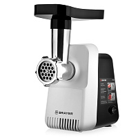 Мясорубка BRAYER BR1600, 1300 Вт, производительность 1,5 кг/мин, металлический шнек, реверс, пластик, белая/черная фото Мясорубка BRAYER BR1600, 1300 Вт, производительность 1,5 кг/мин, металлический шнек, реверс, пластик, белая/черная