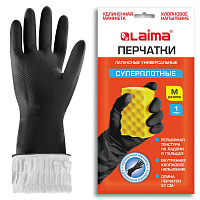 Перчатки МНОГОРАЗОВЫЕ латексные LAIMA, c ДЛИННОЙ МАНЖЕТОЙ 25 см, ЧЕРНЫЕ, размер M (средний), вес 75 г, 700531