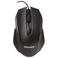 Мышь проводная SONNEN М-713, USB, 1000 dpi, 2 кнопки + колесо-кнопка, оптическая, черная, 512637 фото Мышь проводная SONNEN М-713, USB, 1000 dpi, 2 кнопки + колесо-кнопка, оптическая, черная, 512637