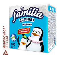 Салфетки бумажные 100 шт., 24x23 см, FAMILIA, белые, 100% целлюлоза, 5080553