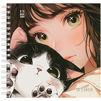 Скетчбук 60л., 150*150 MESHU "Сat girl", на гребне, soft-touch, 120г/м2 фото Скетчбук 60л., 150*150 MESHU "Сat girl", на гребне, soft-touch, 120г/м2