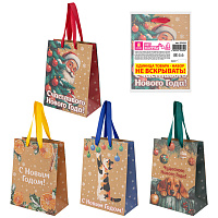 Пакет подарочный НАБОР 4 шт., новогодний, 18х10х23 см, "Зимнее волшебство", крафт, ЗОЛОТАЯ СКАЗКА, 592434