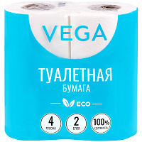 Бумага туалетная Vega 2-слойная, 4шт., эко, 15м, тиснение, белая, 100% целлюлоза фото Бумага туалетная Vega 2-слойная, 4шт., эко, 15м, тиснение, белая, 100% целлюлоза