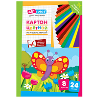 Картон цветной А4, ArtSpace, 24л., 8цв., немелованный, в папке, "Бабочка фото Картон цветной А4, ArtSpace, 24л., 8цв., немелованный, в папке, "Бабочка