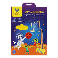 Картон цветной А4, Мульти-Пульти, микс бархатных 5л., 5цв., и целлюлозных 12л., 12цв., "Енот в космосе фото Картон цветной А4, Мульти-Пульти, микс бархатных 5л., 5цв., и целлюлозных 12л., 12цв., "Енот в космосе