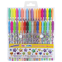 Ручки гелевые ЮНЛАНДИЯ, НАБОР 36 ЦВЕТОВ, узел 1 мм, линия письма 0,5 мм, 144451