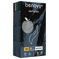 Перчатки нитриловые смотровые 50 пар (100 шт.), размер M (средний), черные, BENOVY MultiColor, ЧЗ, К фото Перчатки нитриловые смотровые 50 пар (100 шт.), размер M (средний), черные, BENOVY MultiColor, ЧЗ, К