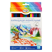 Карандаши акварельные Гамма "Классические", 18цв., шестигранные, заточен., с кистью, картон. упак., европодвес фото Карандаши акварельные Гамма "Классические", 18цв., шестигранные, заточен., с кистью, картон. упак., европодвес