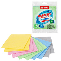 Салфетки губчатые для уборки кухни 15х15 см, ЦЕЛЛЮЛОЗНЫЕ, КОМПЛЕКТ 10 шт., цветные, LAIMA, 700264