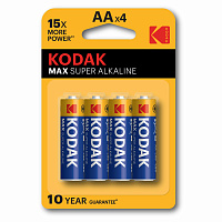 Батарейки алкалиновые "пальчиковые" КОМПЛЕКТ 4 шт., KODAK Max Super Alkaline, АА (LR6, 24А), блистер, Б0005120 фото Батарейки алкалиновые "пальчиковые" КОМПЛЕКТ 4 шт., KODAK Max Super Alkaline, АА (LR6, 24А), блистер, Б0005120