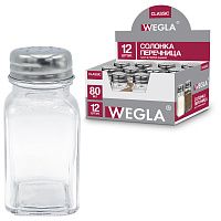 Солонка-перечница 80 мл, CLASSIC, баночка для специй, стекло/сталь, дисплей, WEGLA (ВЕГЛА), 700225