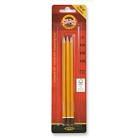 Карандаши чернографитные KOH-I-NOOR "1580", НАБОР 3 шт., HB, без резинки, заточенные, блистер, 15800HB001BL