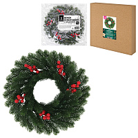 Венок новогодний, диаметр 42 см "Красные ягодки", с декором, литой ПЭТ, ЗОЛОТАЯ СКАЗКА, 592517