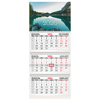 Календарь квартальный на 2026 г., 3 блока, 3 гребня, бегунок, офсет, BRAUBERG, "Озеро в горах", 116762 фото Календарь квартальный на 2026 г., 3 блока, 3 гребня, бегунок, офсет, BRAUBERG, "Озеро в горах", 116762