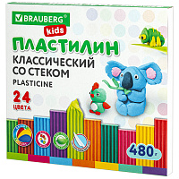 Пластилин классический BRAUBERG KIDS, 24 цвета, 480 грамм, стек, ВЫСШЕЕ КАЧЕСТВО, 106437 фото Пластилин классический BRAUBERG KIDS, 24 цвета, 480 грамм, стек, ВЫСШЕЕ КАЧЕСТВО, 106437