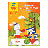 Картон цветной А4 двустор., Мульти-Пульти, 16л., 16цв., мелованный, в папке, "Приключения Енота фото Картон цветной А4 двустор., Мульти-Пульти, 16л., 16цв., мелованный, в папке, "Приключения Енота