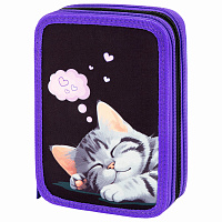 Пенал BRAUBERG, 3 отделения, полиэстер, 21х14 см, "Sleeping kitten", 273538 фото Пенал BRAUBERG, 3 отделения, полиэстер, 21х14 см, "Sleeping kitten", 273538