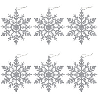 Украшение ёлочное "Снежинки" 6 шт., 12 см, пластик, серебристые с глиттером, ЗОЛОТАЯ СКАЗКА, 591131