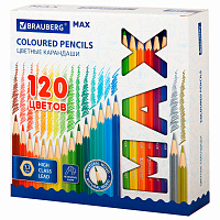 Карандаши цветные супермягкие яркие классические BRAUBERG MAX 120 цветов, шестигранные, натуральное дерево, грифель 3,3 мм, 182006 фото Карандаши цветные супермягкие яркие классические BRAUBERG MAX 120 цветов, шестигранные, натуральное дерево, грифель 3,3 мм, 182006