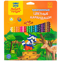 Карандаши цветные Мульти-Пульти "Енот-следопыт", 24цв., трехгр.,рисунок на корпусе, заточен., картон фото Карандаши цветные Мульти-Пульти "Енот-следопыт", 24цв., трехгр.,рисунок на корпусе, заточен., картон