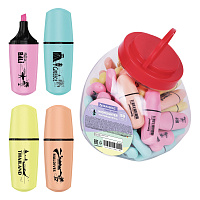 Текстовыделитель мини BRAUBERG "PASTEL Mini", АССОРТИ В ПЛАСТИКОВОЙ БАНКЕ, линия 1-5 мм, 152432