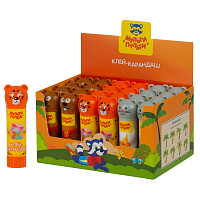 Клей-карандаш Мульти-Пульти "Зверята: Бобер, Леопард, Мышь", 09г, колпачок в форме животного, ПВП