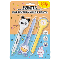 Корректирующая лента FUNSTER (ФАНСТЕР) "Милые зверята", 5 мм x 6 м, КОМПЛЕКТ из 3 шт., на блистере, 273984