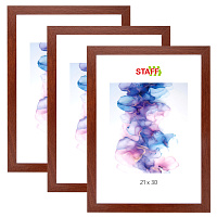 Рамка 21х30 см со стеклом, КОМПЛЕКТ 3 шт., багет 18 мм МДФ, STAFF "Grand", цвет итальянский орех, 391332