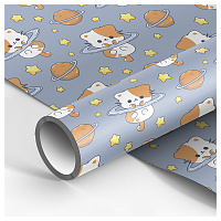 Упаковочная бумага глянц. 70*100см, MESHU "Space kitten", 80г/м2 фото Упаковочная бумага глянц. 70*100см, MESHU "Space kitten", 80г/м2