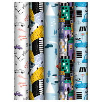 Упаковочная бумага глянц. 70*100см, MESHU "Cars", 80 г/м2, ассорти, 5 дизайнов фото Упаковочная бумага глянц. 70*100см, MESHU "Cars", 80 г/м2, ассорти, 5 дизайнов