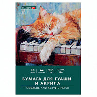Бумага для гуаши и акрила А4 10 л., 235 г/м2, 210х297 мм, в папке, BRAUBERG ART CLASSIC, "Кот-музыкант", 117731 фото Бумага для гуаши и акрила А4 10 л., 235 г/м2, 210х297 мм, в папке, BRAUBERG ART CLASSIC, "Кот-музыкант", 117731