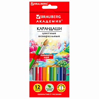 Карандаши цветные акварельные BRAUBERG "АКАДЕМИЯ", 12 цветов, шестигранные, грифель 3 мм, натуральное дерево, 181398 фото Карандаши цветные акварельные BRAUBERG "АКАДЕМИЯ", 12 цветов, шестигранные, грифель 3 мм, натуральное дерево, 181398