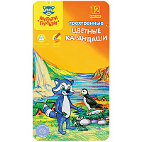 Карандаши цветные Мульти-Пульти "Енот в Исландии", 12цв., трехгран., заточен., метал. пенал фото Карандаши цветные Мульти-Пульти "Енот в Исландии", 12цв., трехгран., заточен., метал. пенал