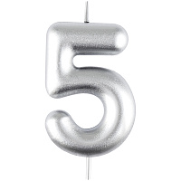 Свеча для торта с держателем MESHU "Цифра 5", 6см, серебряная, блистер фото Свеча для торта с держателем MESHU "Цифра 5", 6см, серебряная, блистер