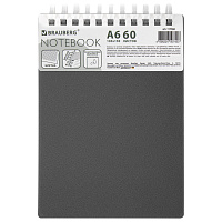 Блокнот МАЛЫЙ ФОРМАТ А6, 60 л., силиконовый гребень, обложка пластик, клетка, BRAUBERG, серый, 117566